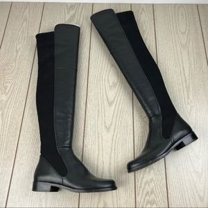 Stuart Weitzman Langdon Over the Knee Leather & Fabric Boots 7.5 Black